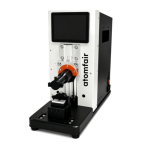 Atomfair® ultrasonic metal welding machine featuring a white and black industrial body with an integrated digital display screen.