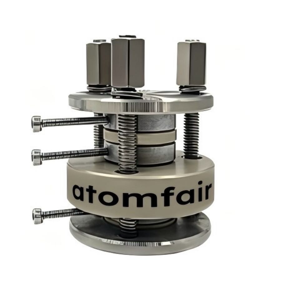 Solid-State Three-Electrode Testing Fixture ATOMFAIR® 1 ATOMFAIR® solid-state three-electrode testing fixture split cell assembly on a clean laboratory workbench.