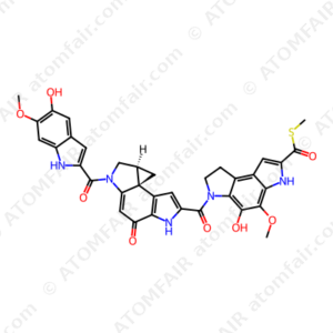 Benzo[1,2-b:4,3-b']dipyrrole-2-carbothioic acid, 6-[[(7bR,8aS)-1,2,4,5,8,8a-hexahydro-2-[(5-hydroxy-6-methoxy-1H-indol-2-yl)carbonyl]-4-oxocyclopropa[c]pyrrolo[3,2-e]indol-6-yl]carbonyl]-3,6,7,8-tetrahydro-5-hydroxy-4-methoxy-, S-methyl ester (CAS: 606136-98-5)