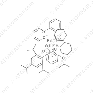 Methanesulfonato{Dicyclohexyl[3-(1-methylethoxy)-2',4',6'-tris(1-methylethyl)-1,1'-biphenyl-2-yl]phosphine}(2'-methylamino-1,1'-biphenyl-2-yl)palladium(II) (Ephos Pd G4) (CAS: 2132978-44-8)