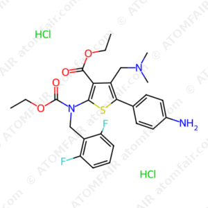 3-Thiophenecarboxylic acid, 5-(4-aminophenyl)-2-[[(2,6-difluorophenyl)methyl](ethoxycarbonyl)amino]-4-[(dimethylamino)methyl]-, ethyl ester, hydrochloride (CAS: 2768834-98-4)