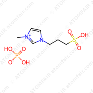 2D chemical structure diagram of ATOMFAIR® propylsulfonic-3-methylimidazolium dihydrogen phosphate ionic liquid.