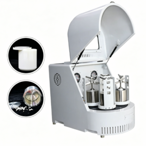 Atomfair XQM‑2 Vertical Semicircular Planetary Ball Mill, with four jars running synchronously, grinding precision up to 0.1 micron, a laboratory-grade powder preparation equipment.