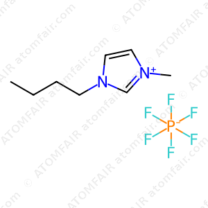 Atomfair 1-Butyl-3-methylimidazolium hexafluorophosphate ionic liquid [BMIM]PF6 CAS 174501-64-5 for hydrophobic solvent and electrochemical electrolyte research.
