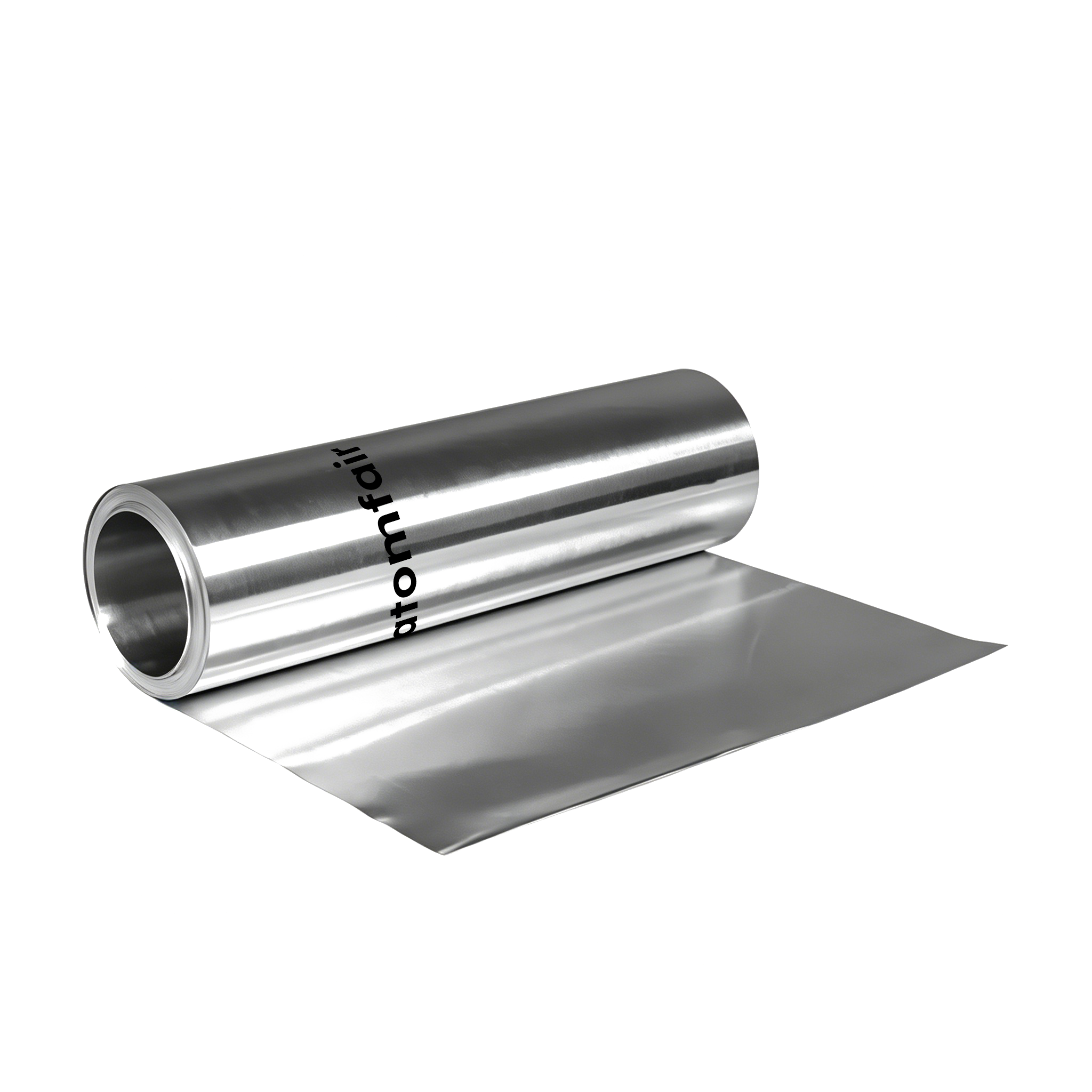 Zinc Metal Foil 99.9% Battery Grade 100x100x0.02mm ATOMFAIR® 1 ATOMFAIR® two reflective silver metallic rolls of battery grade zinc metal foil resting on a white background.