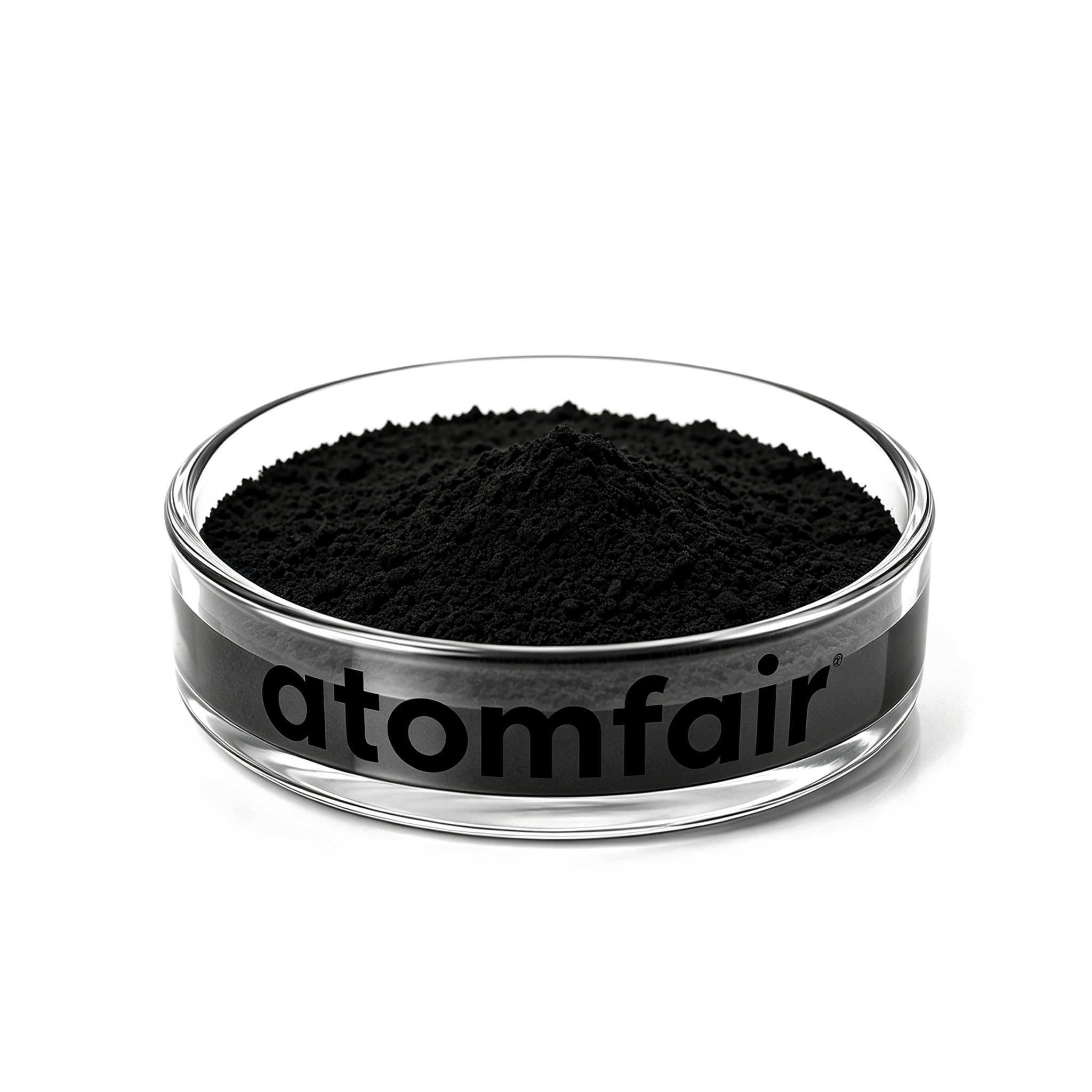 Graphitized SWCNTs 10g >99.9% Research Grade ATOMFAIR® 1 ATOMFAIR® high purity graphitized single-walled carbon nanotubes SWCNTs black powder inside a glass bottle.