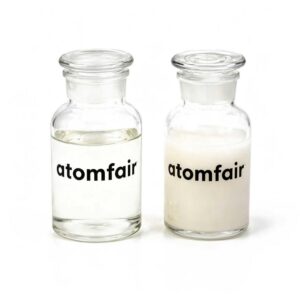 ATOMFAIR® Lithium-Modified Polyacrylic Acid PAA-Li liquid samples with one clear liquid and one milky white liquid bottle.