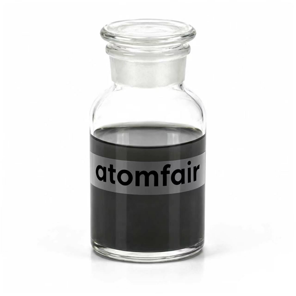 ATOMFAIR® SC041Y single-wall carbon nanotube NMP dispersion dark black liquid inside a clear glass jar.