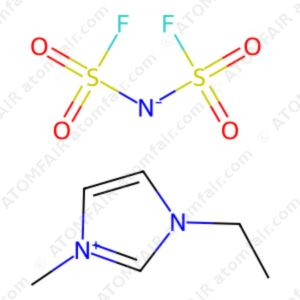 diagram showing the 2D ionic structure of ATOMFAIR® 1-Ethyl-3-methylimidazolium Bis(fluorosulfonyl)imide EMIFSI molecule.