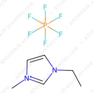 diagram showing the 2D ionic structure of ATOMFAIR® 1-Ethyl-3-methylimidazolium Hexafluorophosphate EMIPF6 molecule.