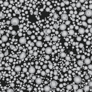 Atomfair® 15-5PH spherical stainless steel powder showing a dark gray metallic powder inside a clear hexagonal glass bottle.