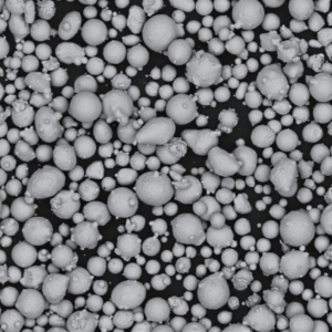 Atomfair® 17-4PH spherical stainless steel powder showing a dark gray metallic fine substance within a clear hexagonal glass bottle.