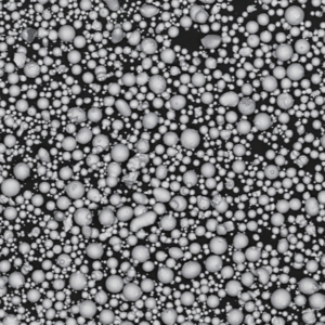 Atomfair® 316L spherical stainless steel powder showing a dark gray metallic fine substance within a clear hexagonal glass bottle.
