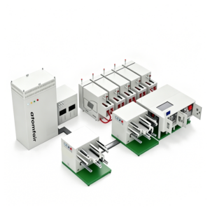 ATOMFAIR® multi-component industrial calendering system with five aligned white processing units and green base rolling modules.