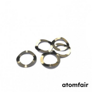 ATOMFAIR® a small cluster of metallic aluminum clad wave spring washers on a white background.