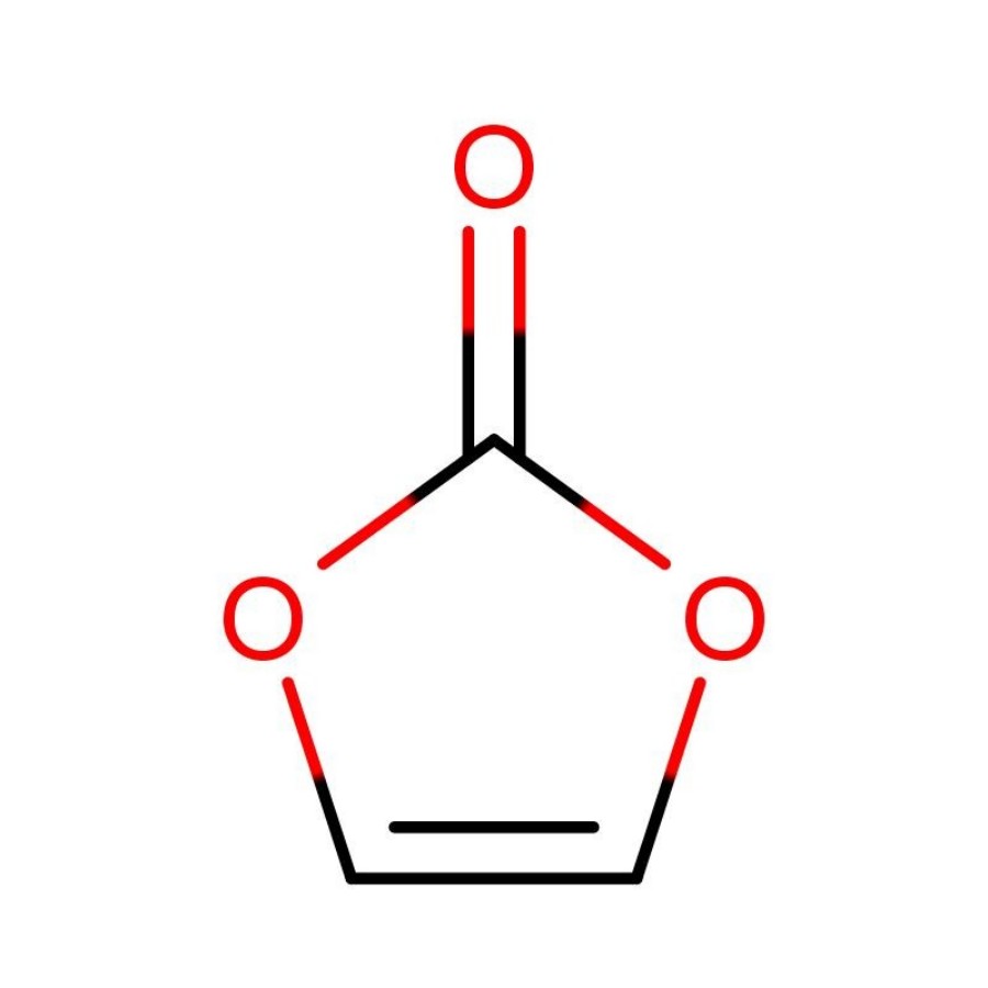 Vinylene Carbonate (VC) Battery Grade 50g ATOMFAIR® 1 diagram showing the 2D cyclic chemical structure of ATOMFAIR® Vinylene Carbonate VC molecule.