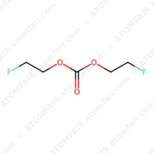 diagram showing the 2D chemical structure of ATOMFAIR® Bis(2-fluoroethyl) Carbonate BFEC molecule.