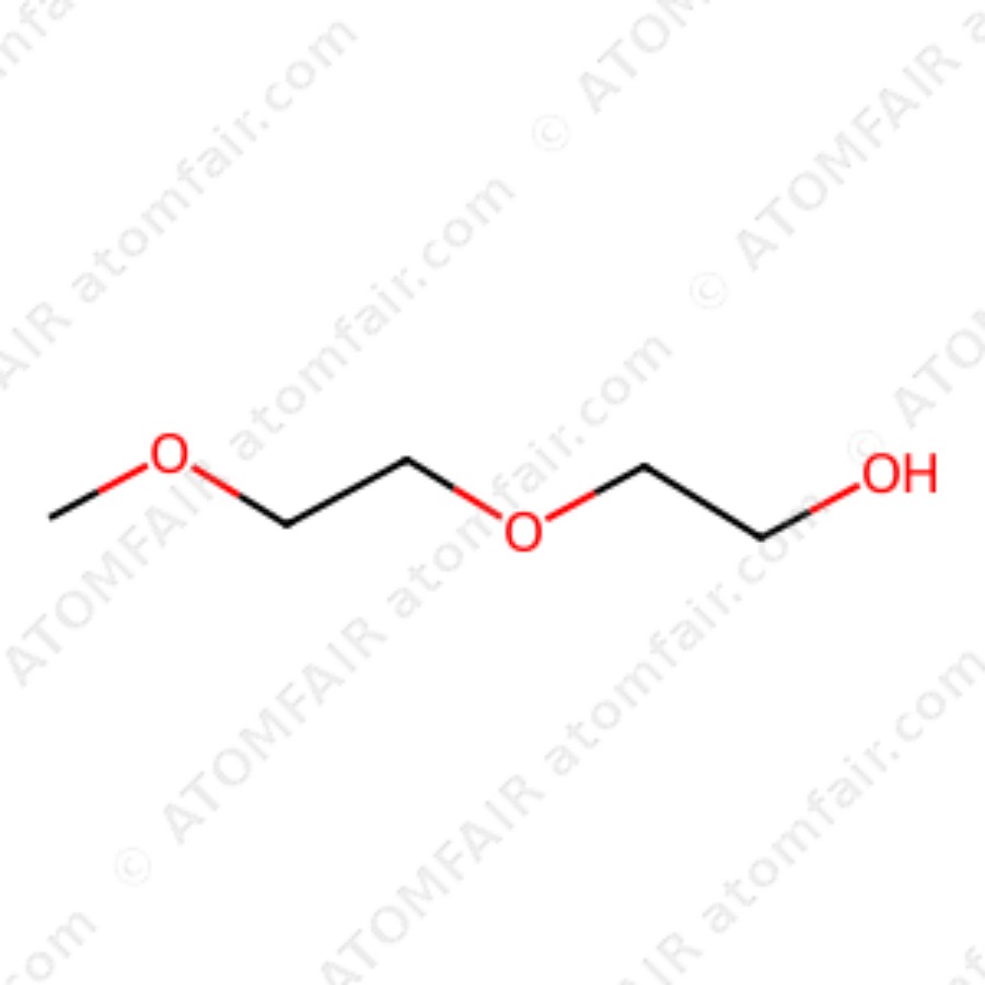 Bis(2-methoxyethyl) Ether 99.95% Battery Grade ATOMFAIR® 1 diagram showing the 2D chemical structure of ATOMFAIR® Bis(2-methoxyethyl) Ether DEGDME molecule.