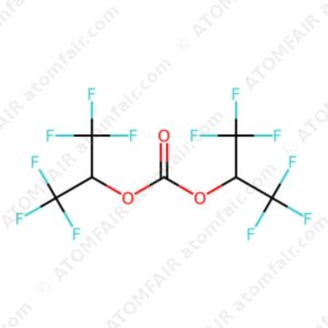 diagram showing the 2D chemical structure of ATOMFAIR® Bis(hexafluoroisopropyl) Carbonate BHFC molecule.