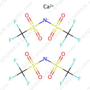 diagram showing the 2D ionic chemical structure of ATOMFAIR® Calcium Bis(trifluoromethanesulfonyl)imide CaTFSI molecule.