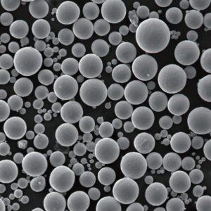 Atomfair® CoCrMo spherical cobalt-chromium-molybdenum powder showing a dark gray metallic powder inside a clear hexagonal glass bottle.