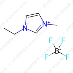 2D chemical structure diagram of ATOMFAIR® EMIM BF4 ionic liquid displaying the molecular composition.