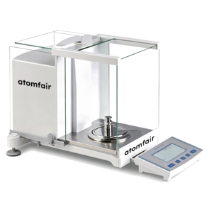 ATOMFAIR® ES-E210B high precision electronic analytical balance with glass draft shield and auto calibration.