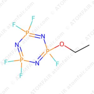 diagram showing the 2D cyclic chemical structure of ATOMFAIR® Ethoxypentafluorocyclotriphosphazene PFNP molecule.