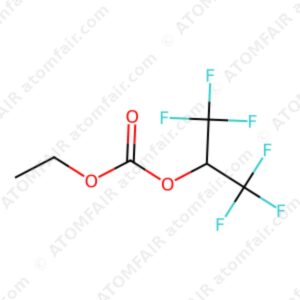 diagram showing the 2D chemical structure of ATOMFAIR® Ethyl Hexafluoroisopropyl Carbonate EHFIPC molecule.