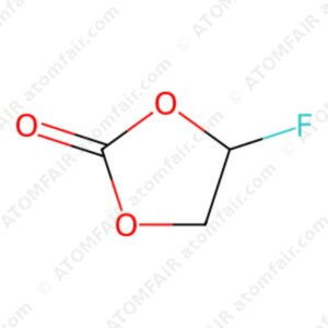 diagram showing the 2D chemical structure of ATOMFAIR® Fluoroethylene Carbonate FEC molecule.