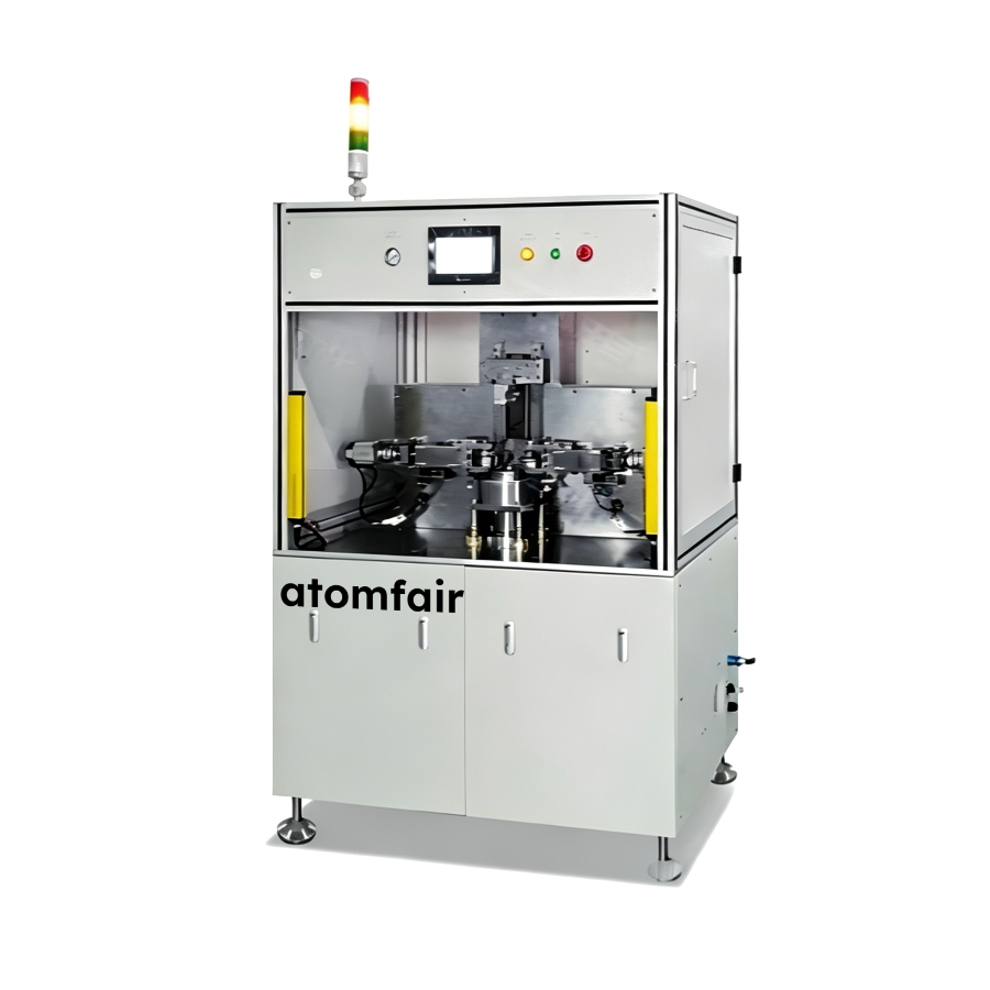 CNC Grooving & Pre-sealing Machine GPM-856 ATOMFAIR® 1 ATOMFAIR® GPM-856 CNC grooving and pre-sealing machine with a control screen and warning light on a white background.