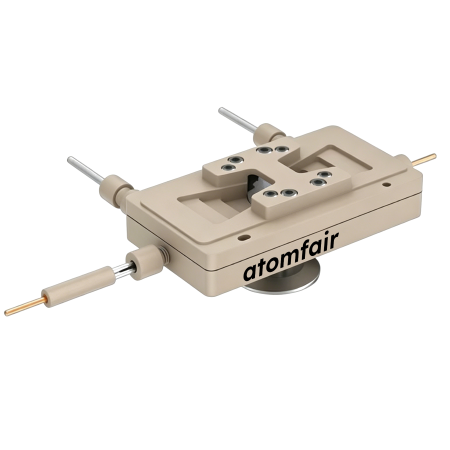 ATOMFAIR® Hyphenated Mass Spectrometry In-Situ FTIR Cell 1 ATOMFAIR® mass spectrometry FTIR cell with flat beige housing, mounting base, and extended connector pins.