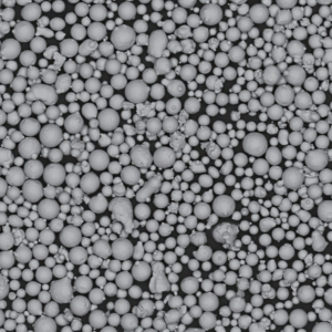 Atomfair® IN718 nickel superalloy powder visible within a clear hexagonal glass sample jar featuring a silver cap.