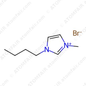 Diagram showing the 2D chemical ionic structure of ATOMFAIR® 1-Butyl-3-MethylImidazolium Bromide molecule.
