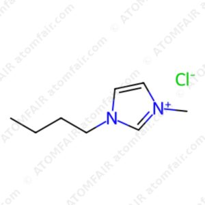 Diagram showing the 2D chemical ionic structure of ATOMFAIR® 1-Butyl-3-MethylImidazolium Chloride molecule.