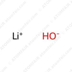 diagram showing the chemical ionic structure of ATOMFAIR® Lithium Hydroxide LiOH with positive and negative ions.