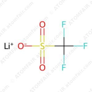 Chemical structure diagram of LiCF3SO3 lithium trifluoromethanesulfonate salt with atomfair watermarks on white background.