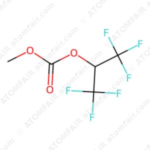 Chemical structure diagram of MHFIPC methyl hexafluoroisopropyl carbonate with atomfair watermarks on white background.