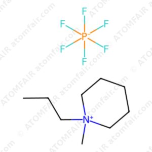 Chemical structure diagram of PI13-PF6 ionic liquid electrolyte with atomfair watermarks on a white background.