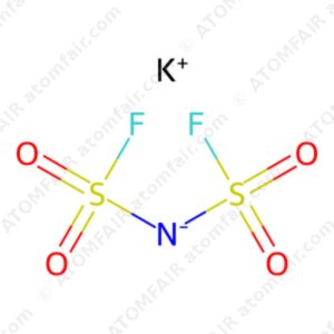diagram showing the 2D chemical ionic structure of ATOMFAIR® Potassium Bis(fluorosulfonyl)imide KFSI molecule.