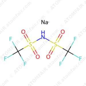 ATOMFAIR® chemical molecular structure diagram of sodium bis trifluoromethanesulfonyl imide natfsi on a white background