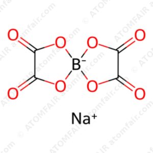 diagram showing the 2D chemical ionic structure of ATOMFAIR® Sodium bis(oxalato)borate NaBOB molecule.