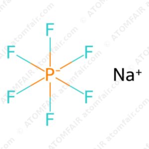 diagram showing the 2D chemical ionic structure of ATOMFAIR® Sodium Hexafluorophosphate NaPF6 molecule.