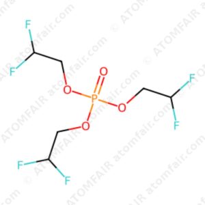 Chemical structure diagram of TDFEP phosphate electrolyte with fluorine atoms and atomfair watermarks on white background.