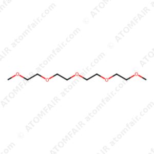 Chemical structure diagram of TEGDME tetraethylene glycol dimethyl ether with atomfair watermarks on white background.