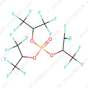 Chemical structure diagram of THFIP phosphate electrolyte with fluorine atoms and atomfair watermarks on white background.