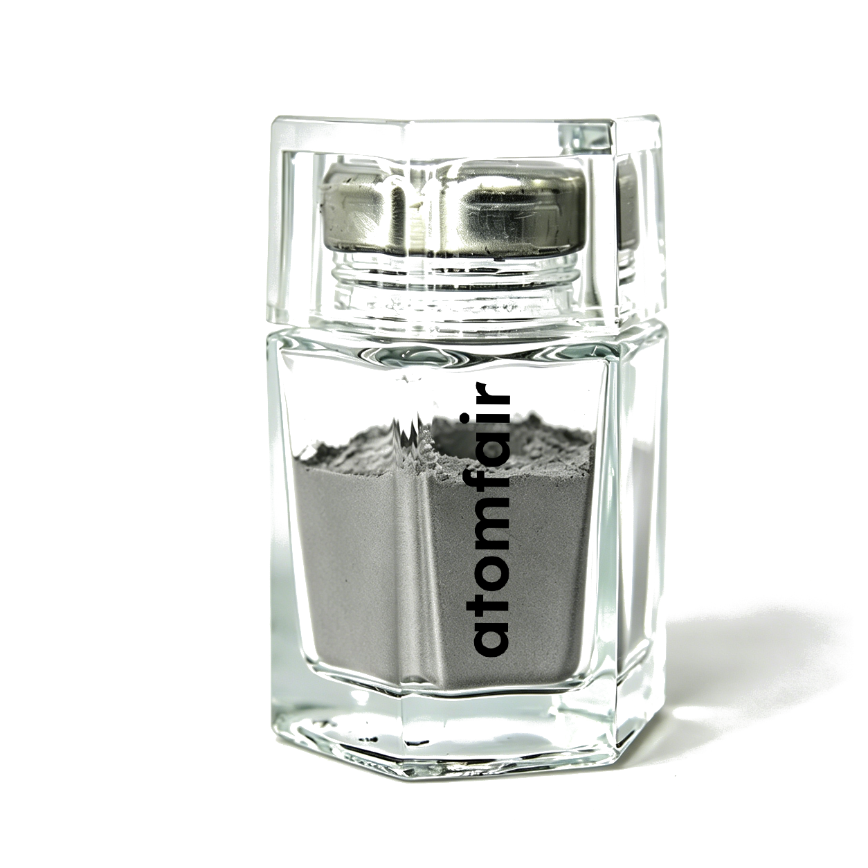 Ti6Al4V Titanium Alloy MIM Feedstock 1 Atomfair® Ti6Al4V titanium alloy MIM feedstock showing a smooth gray metallic material mixture inside a transparent hexagonal glass bottle.