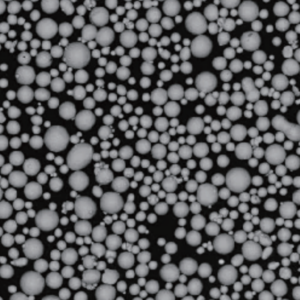 Atomfair® X40 spherical superalloy powder displayed as a fine light-gray metallic substance inside a clear hexagonal glass bottle.