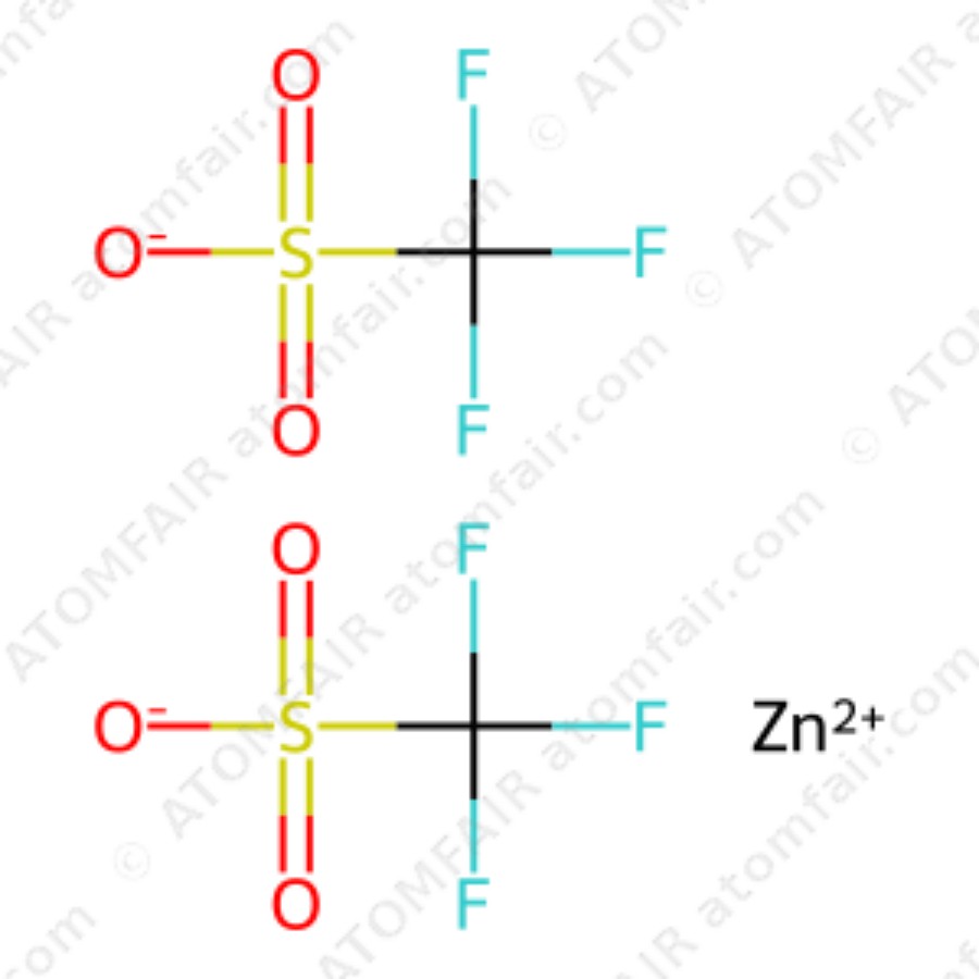 Zinc Triflate Dihydrate 99.5% Battery Grade ATOMFAIR® 1 ATOMFAIR® Zinc Trifluoromethanesulfonate Dihydrate CAS 54010-75-2 chemical structure diagram.