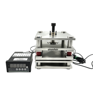 ATOMFAIR ATM-PCBT-316SS-5L corrosion-resistant 316 stainless steel five-layer pouch cell split test fixture with inline pressure sensor for acid-alkali vapor environments
